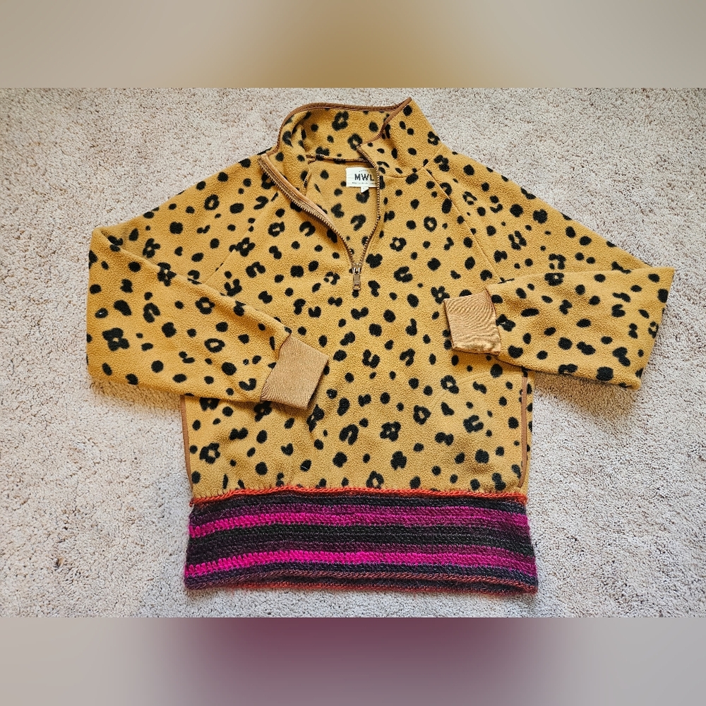 Unique Madewell Custom HandKnit Hem Animal Cheetah Print 1/4 Womens XS Handmade